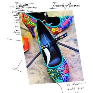 Hand Painted Leather Mary Jane Pumps